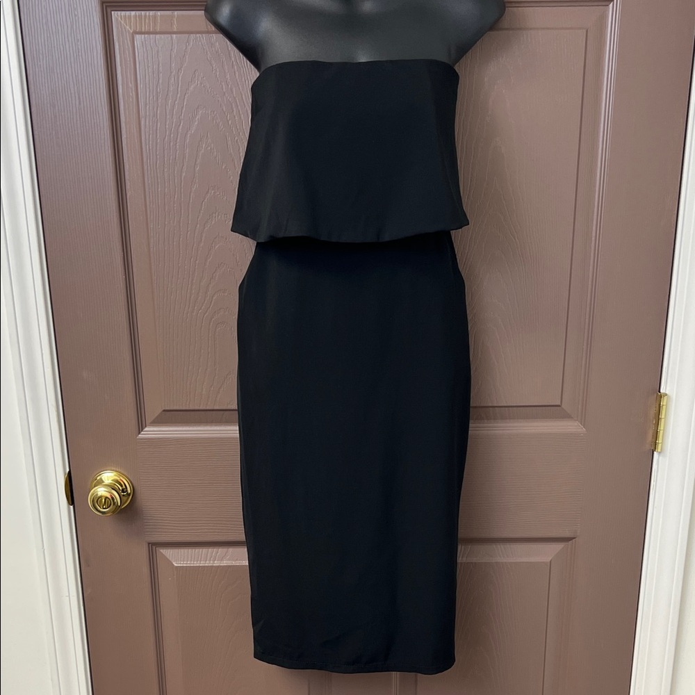 Lulus Women's Dressy Strapless Black Midi Rayon Blend Cocktail Dress Size Small
